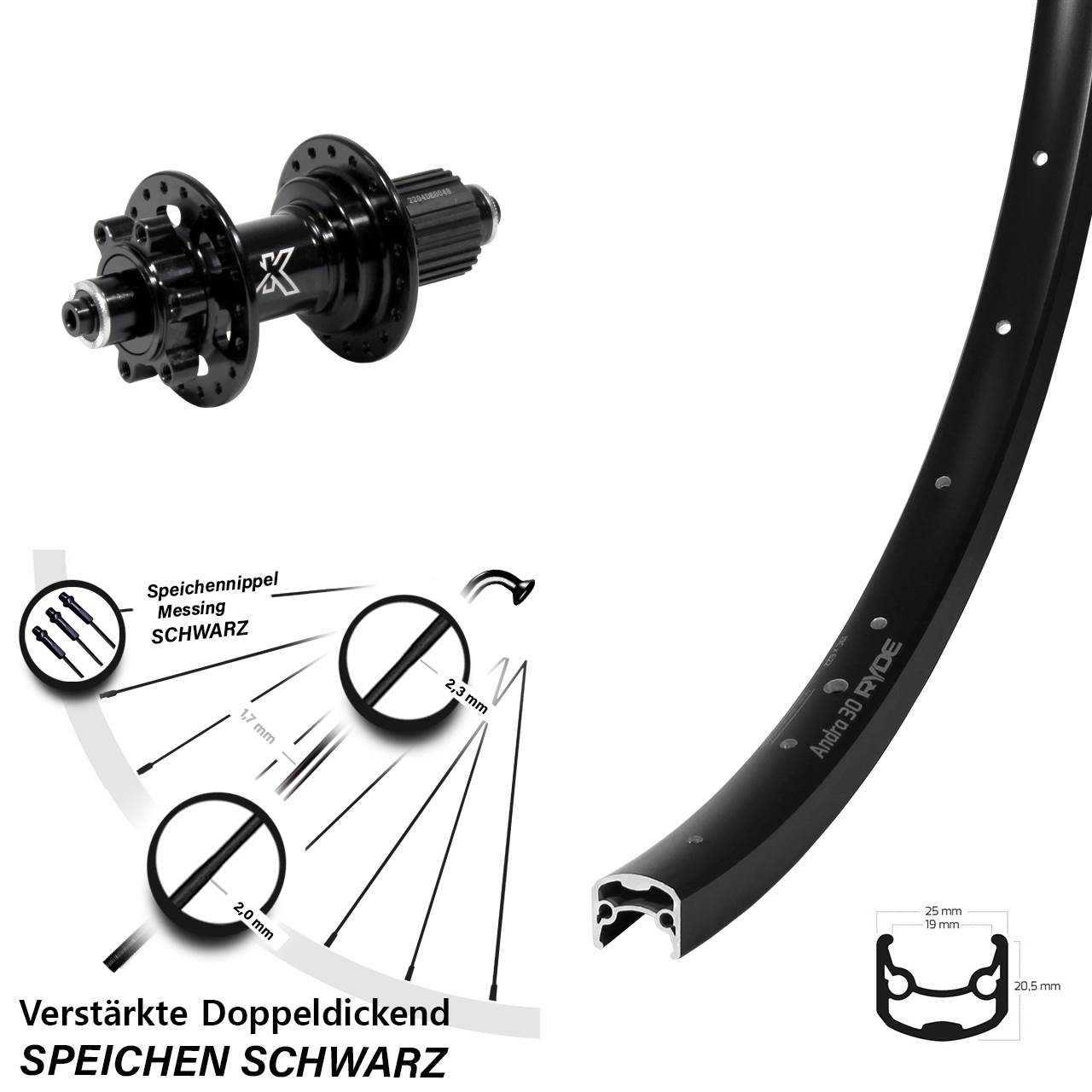 28 Zoll Ryde Andra 30 KX-M Heavy Duty Disc Hinterrad für Schnellspanner Micro Spline
