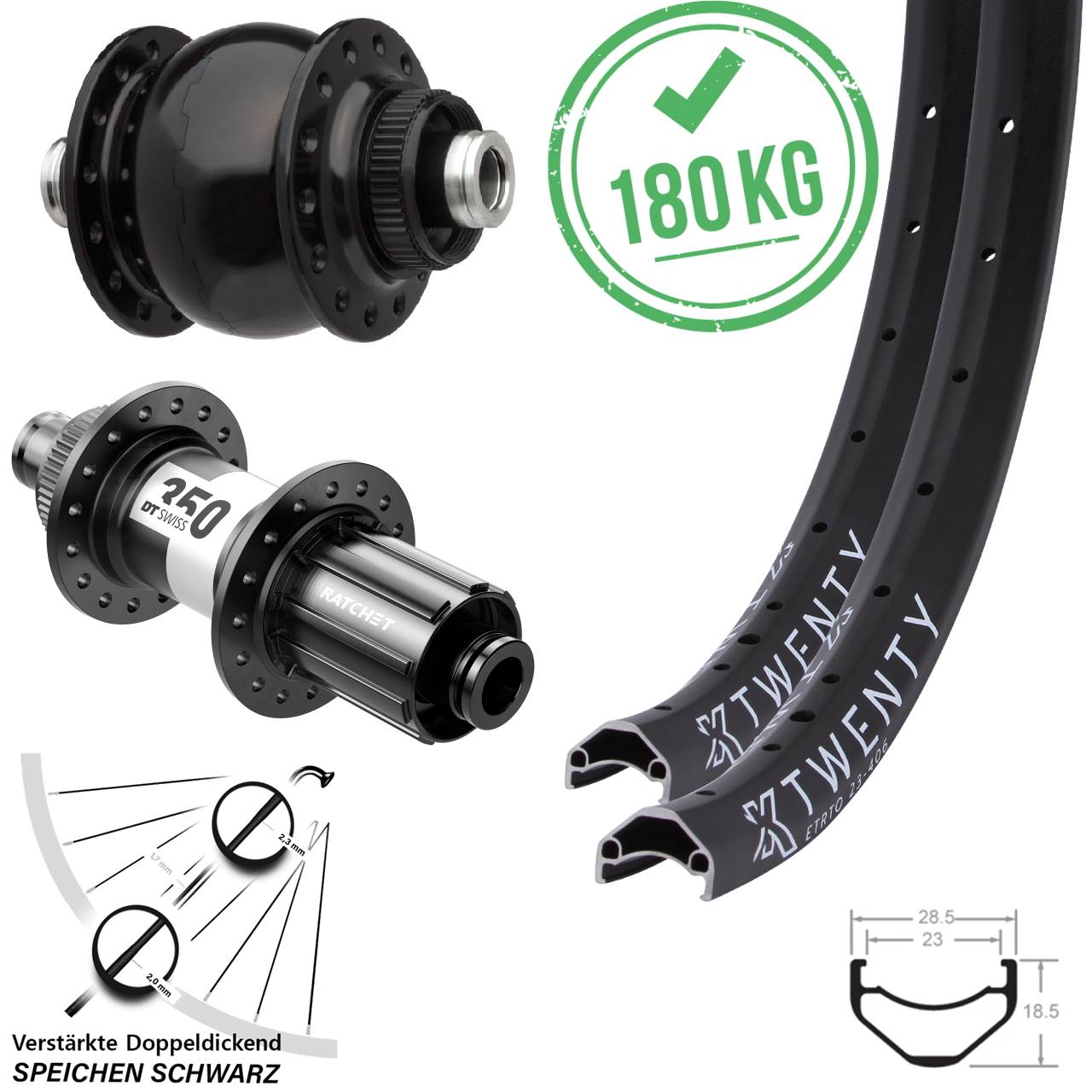 20 Zoll KX Twenty DT Swiss 350 HG SON 28 Centerlock Laufradsatz 12x100/142