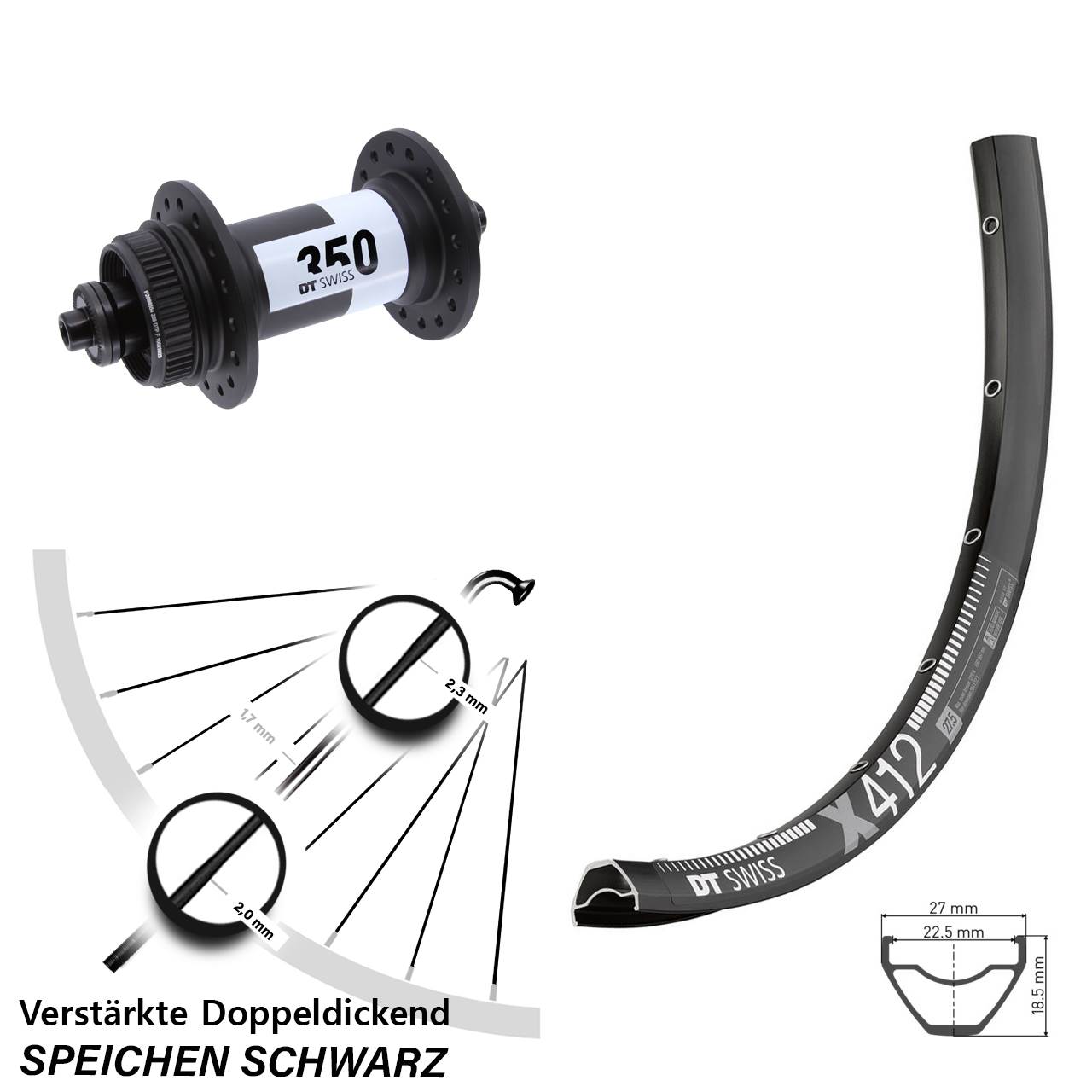 DT Swiss X 412-350 Disc 29 Zoll Laufrad für Schnellspanner