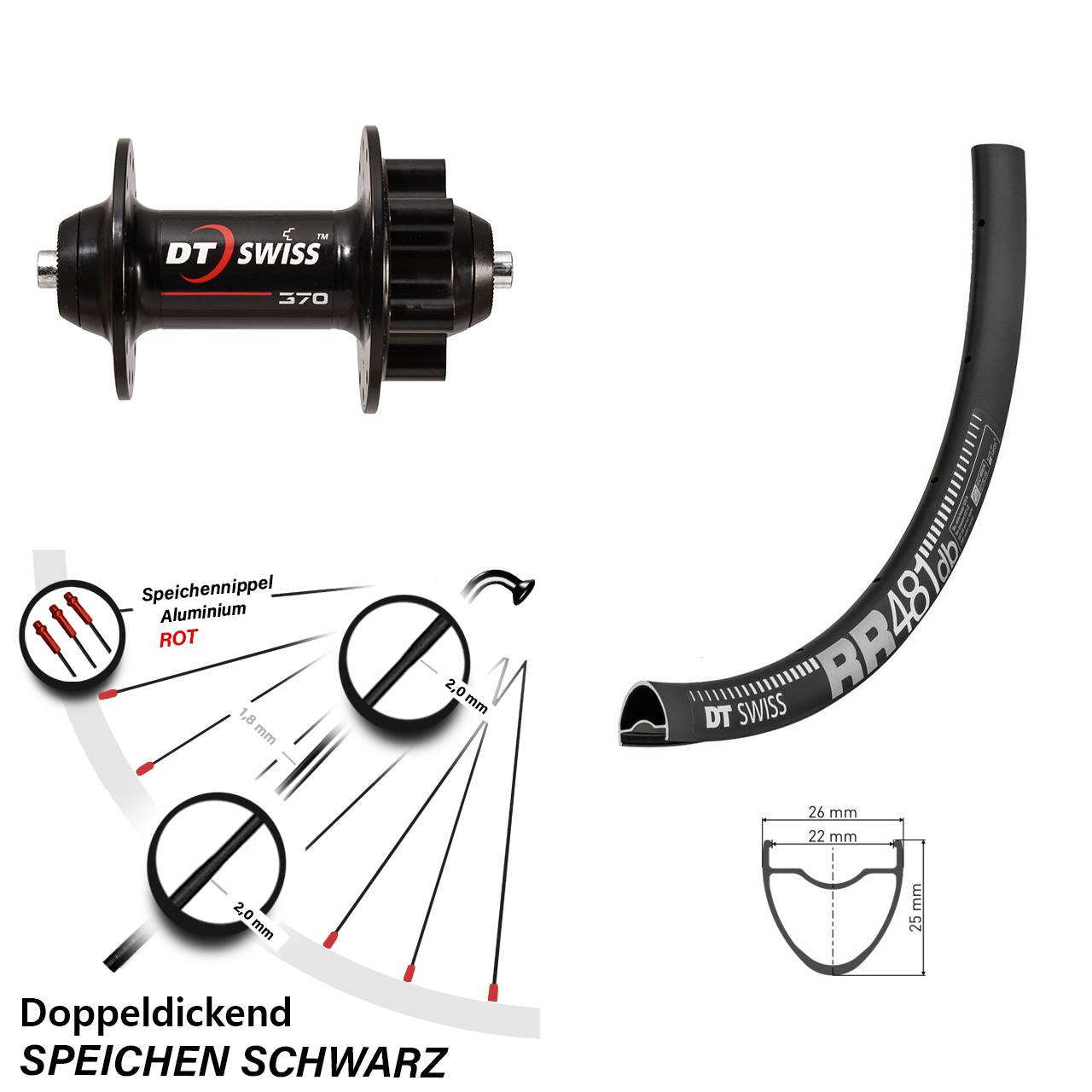 28 Zoll DT Swiss 370 RR 481 Disc Vorderrad 6-Loch