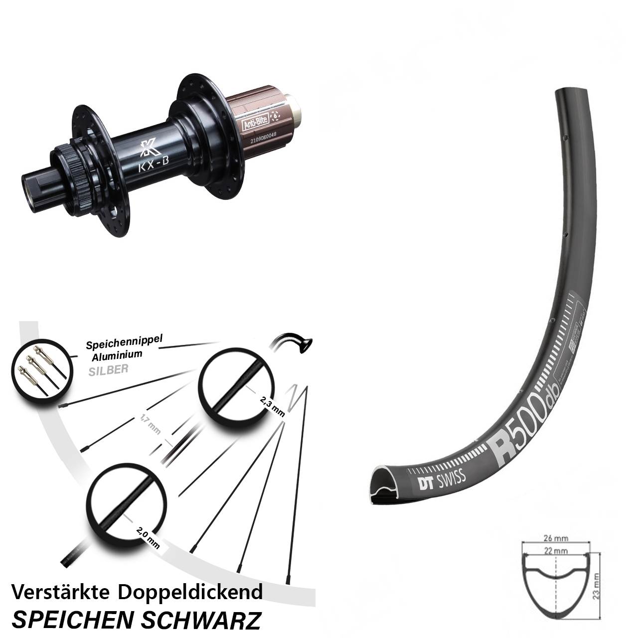 DT Swiss R 500 KX-B 28-29 Zoll Centerlock Hinterrad 12x148 Boost 8-12 fach