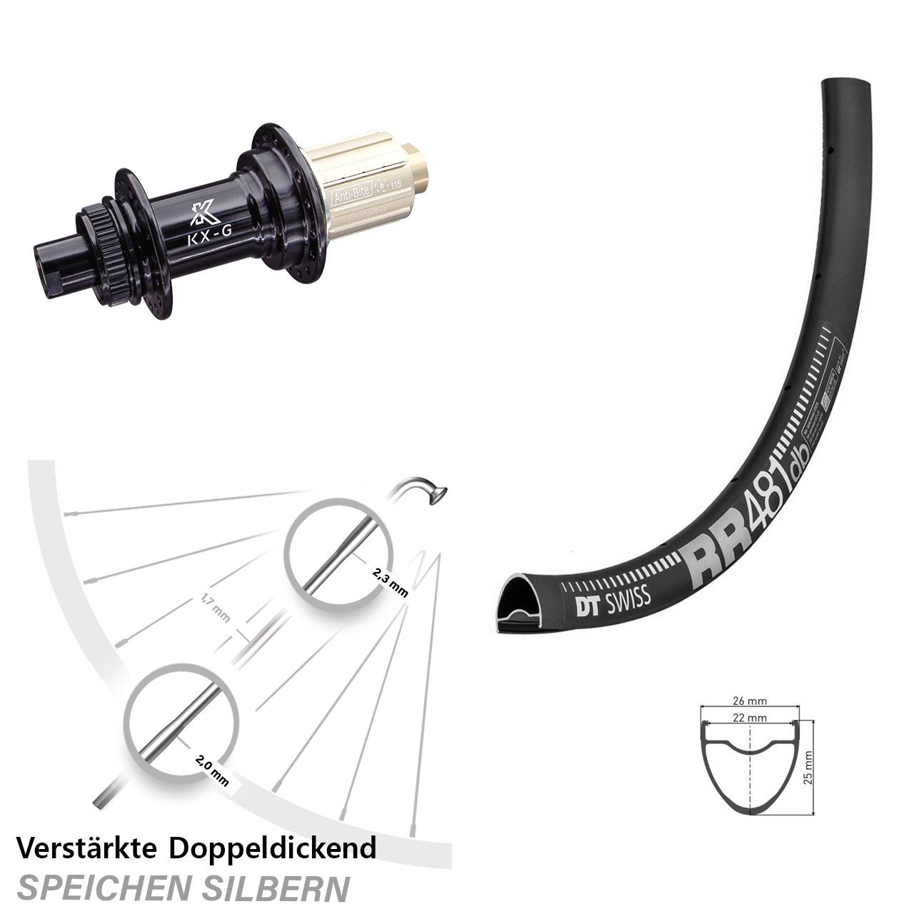 28 Zoll Hinterrad DT Swiss RR481 KX-G 8-12 fach