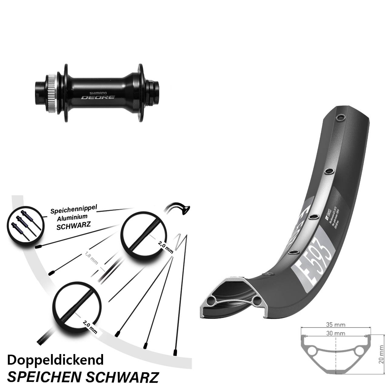 Disc Vorderrad 27,5 Zoll DT Swiss E593 Shimano HB-M6010-B 15x110 Boost