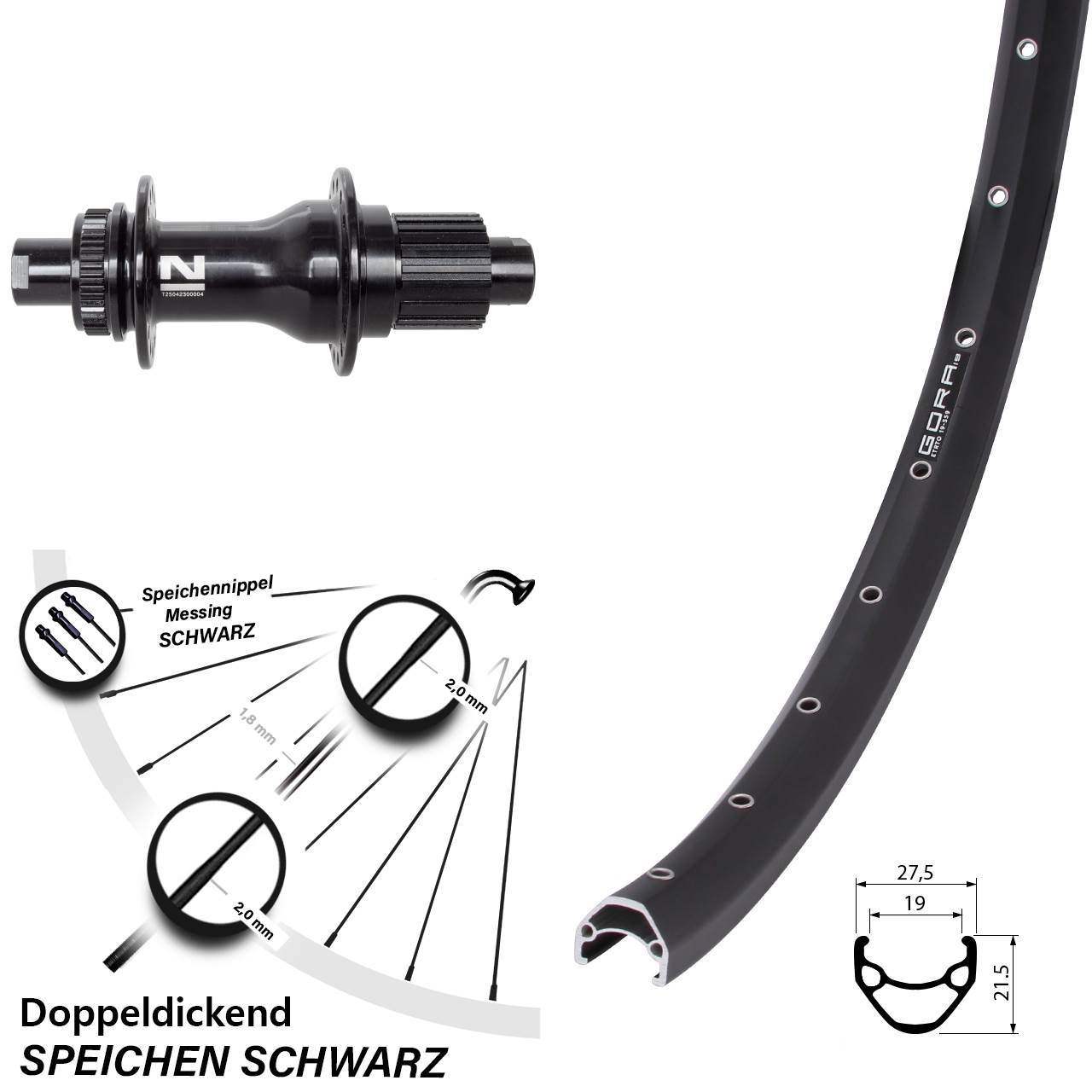 Gora 19 Novatec D792 26 Zoll Disc Hinterrad 12x142 Micro Spline