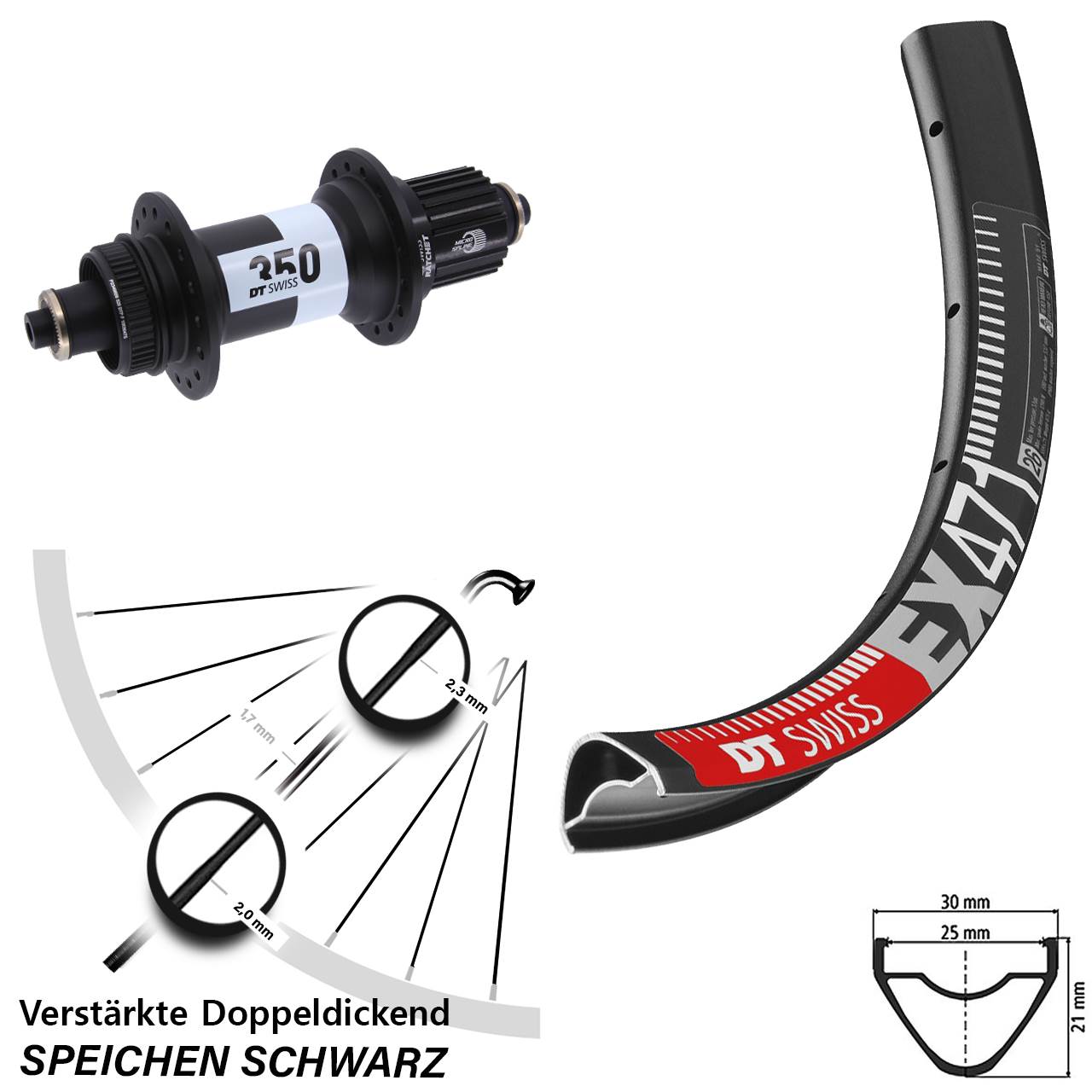 Centerl. Hinterrad 27,5 Zoll DT Swiss EX471-350 Shimano Micro Spline für Schnellsp.