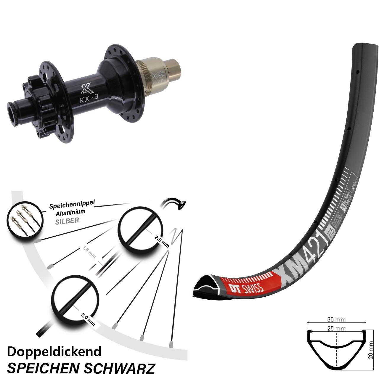 Hinterrad 27,5 Zoll DT Swiss XM 421 KX-B 6-Loch XD 12x148