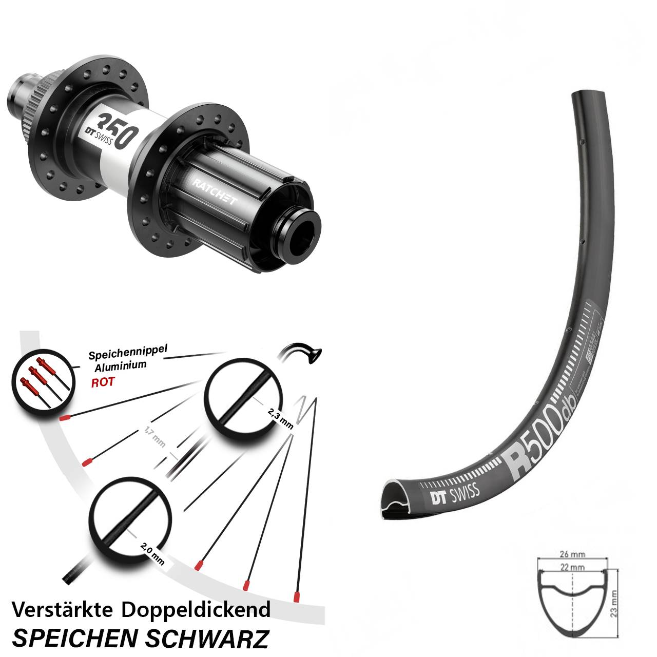28 Zoll DT Swiss R 500-350 Hinterrad Centerlock 12x142 11-12 fach HG