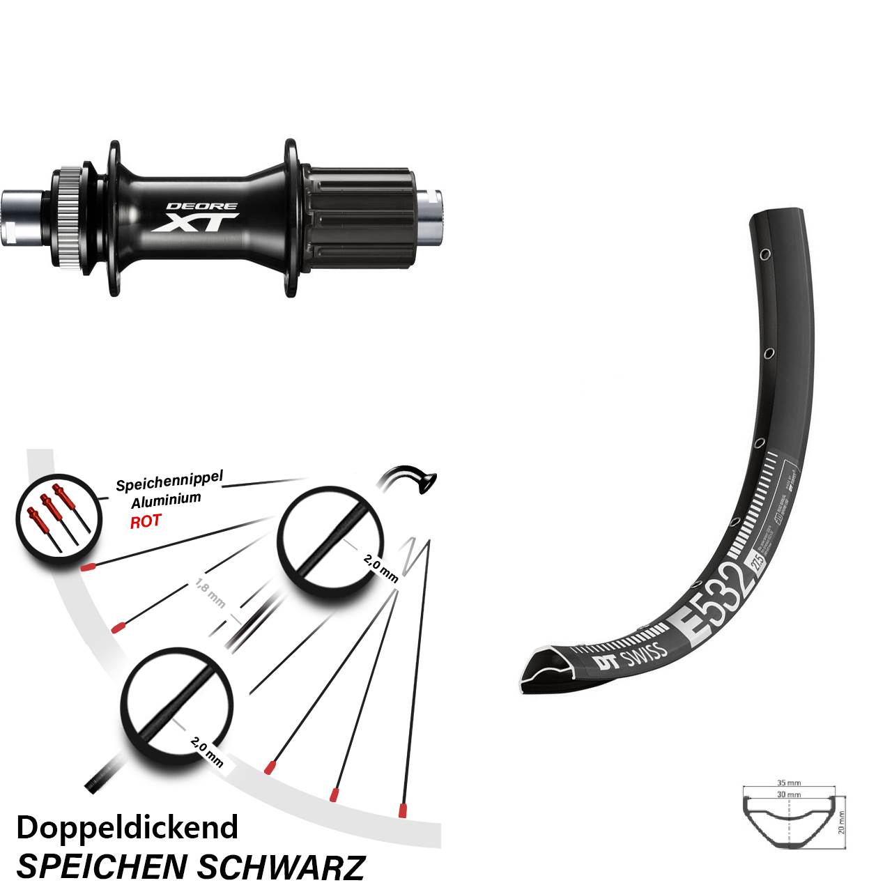 DT Swiss E 532 Shimano FH-M8010-B 27,5 Zoll Disc Hinterrad 12x148 8-11 fach HG