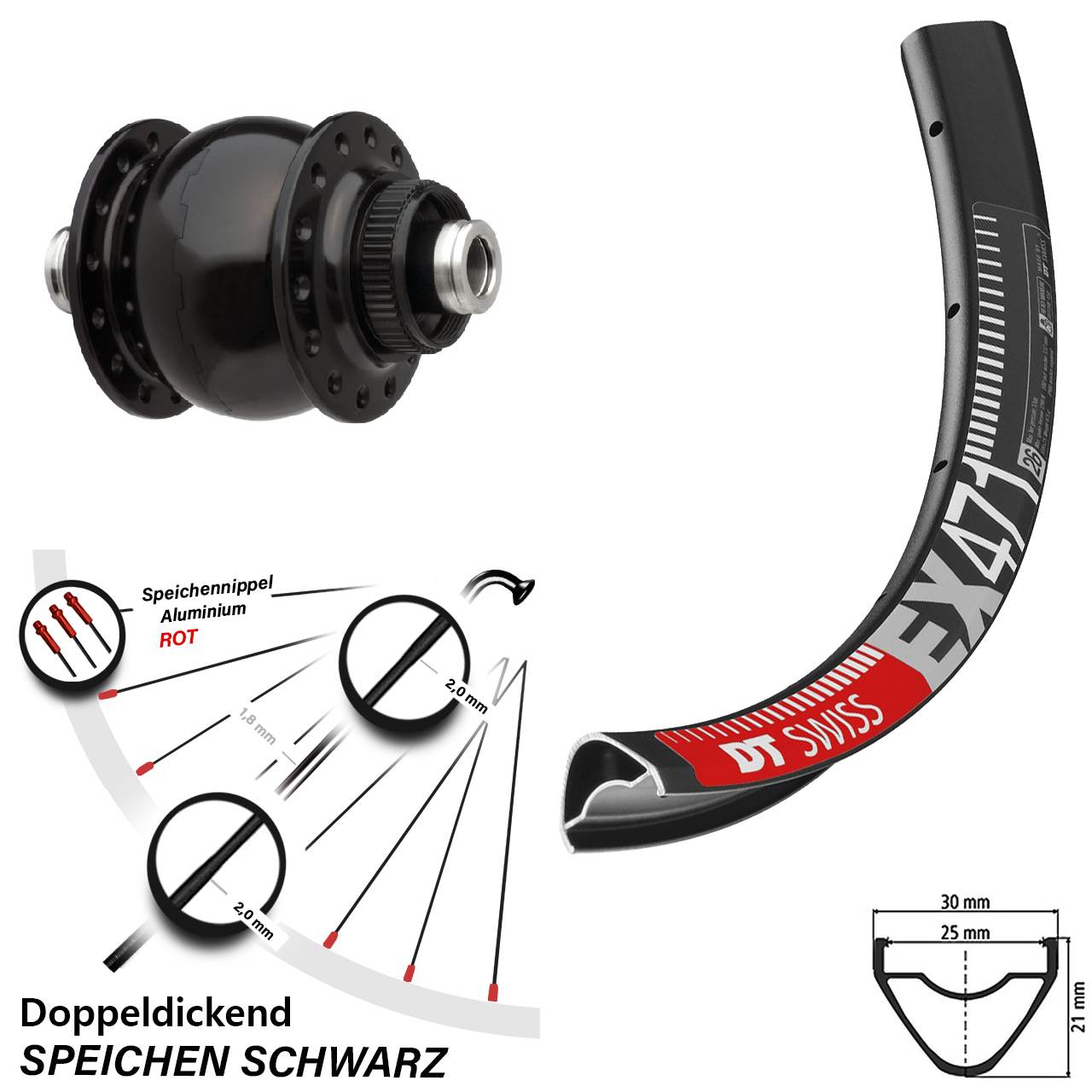 26 Zoll DT Swiss EX471 SON delux Dynamo-Vorderrad Centerlock 12x100