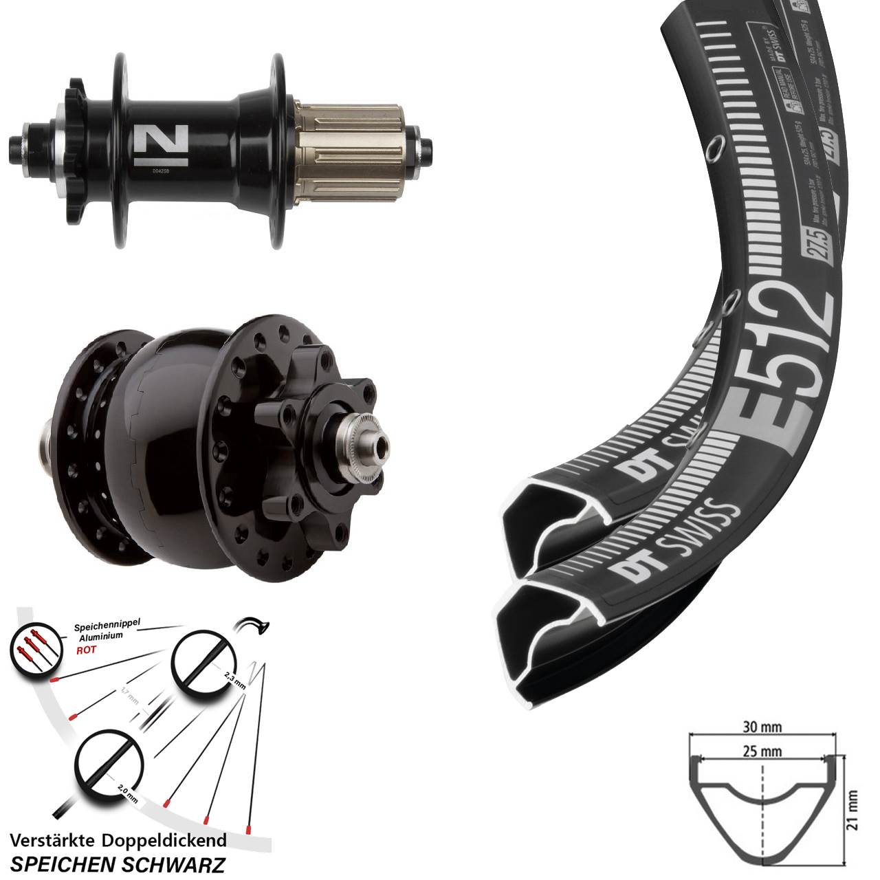 27,5 Zoll DT Swiss E512 Novatec D042 SON 28 Disc Laufradsatz QR 8-11 fach HG