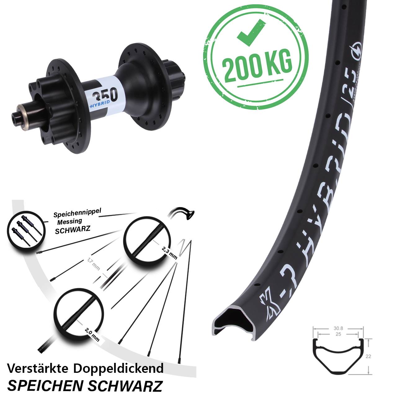 Hinterrad 6-Loch 650B KX-R Hybrid 25 DT Swiss 350 Hybrid Singlespeed für Schnellspanner