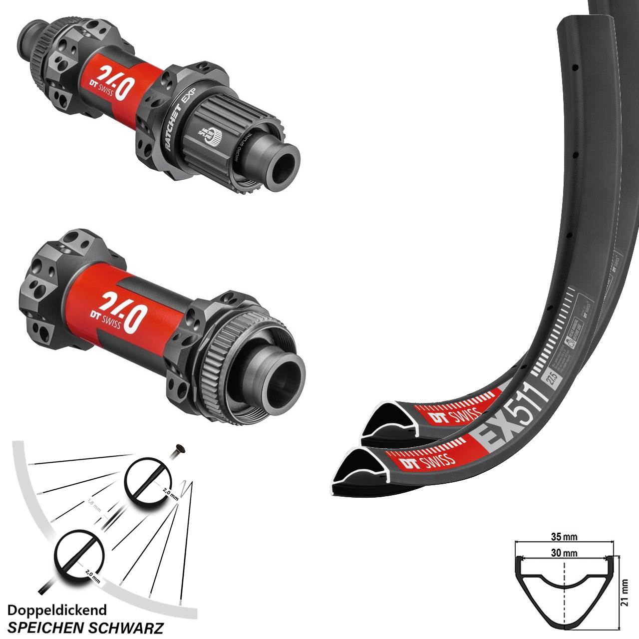 Laufradsatz Mullet 27,5 & 29 Zoll 240 EXP DT Swiss EX 511 Straightpull Boost Micro Spline