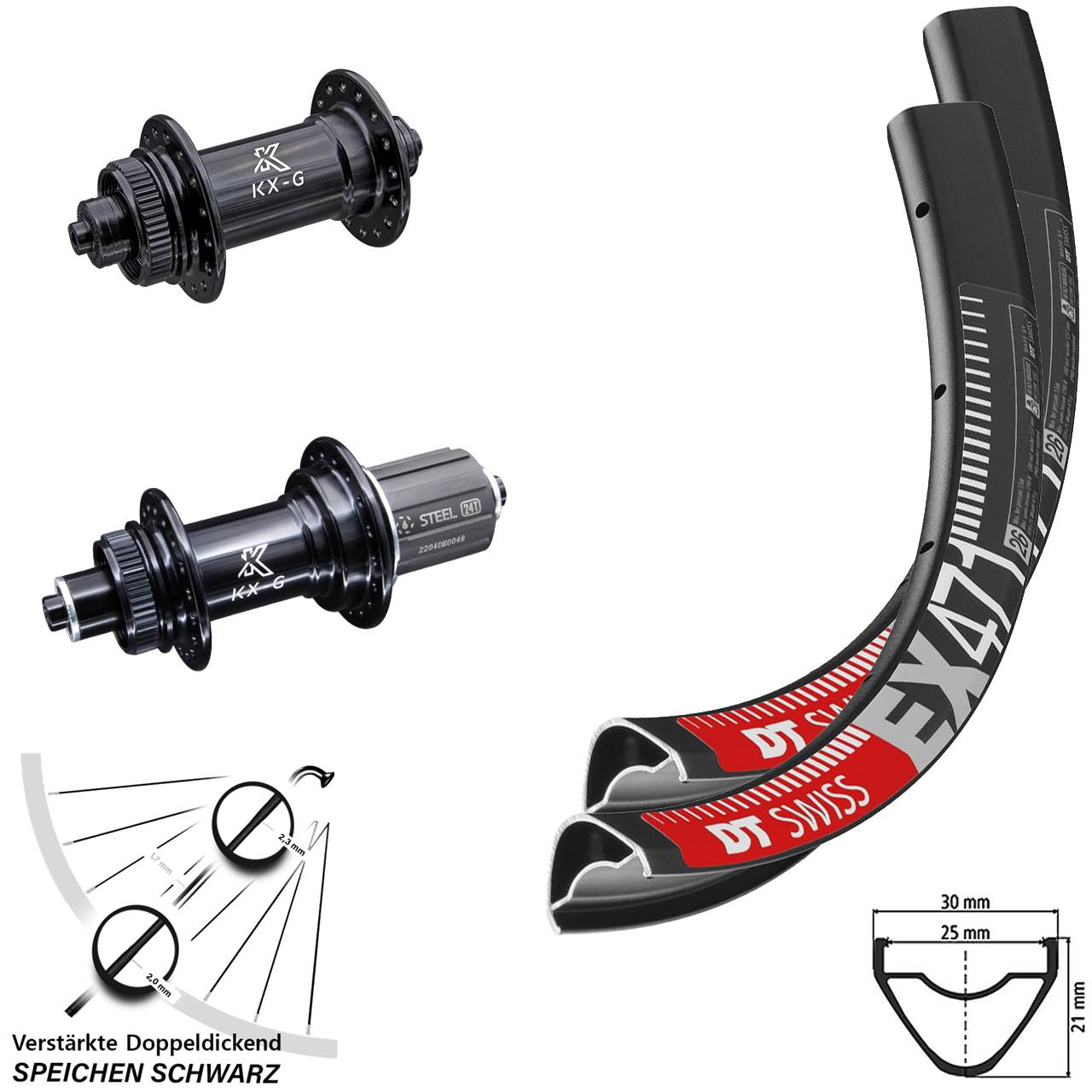 26 Zoll DT Swiss EX471 KX-GS verstärkt Laufradsatz für Schnellspanner 8-12 fach HG
