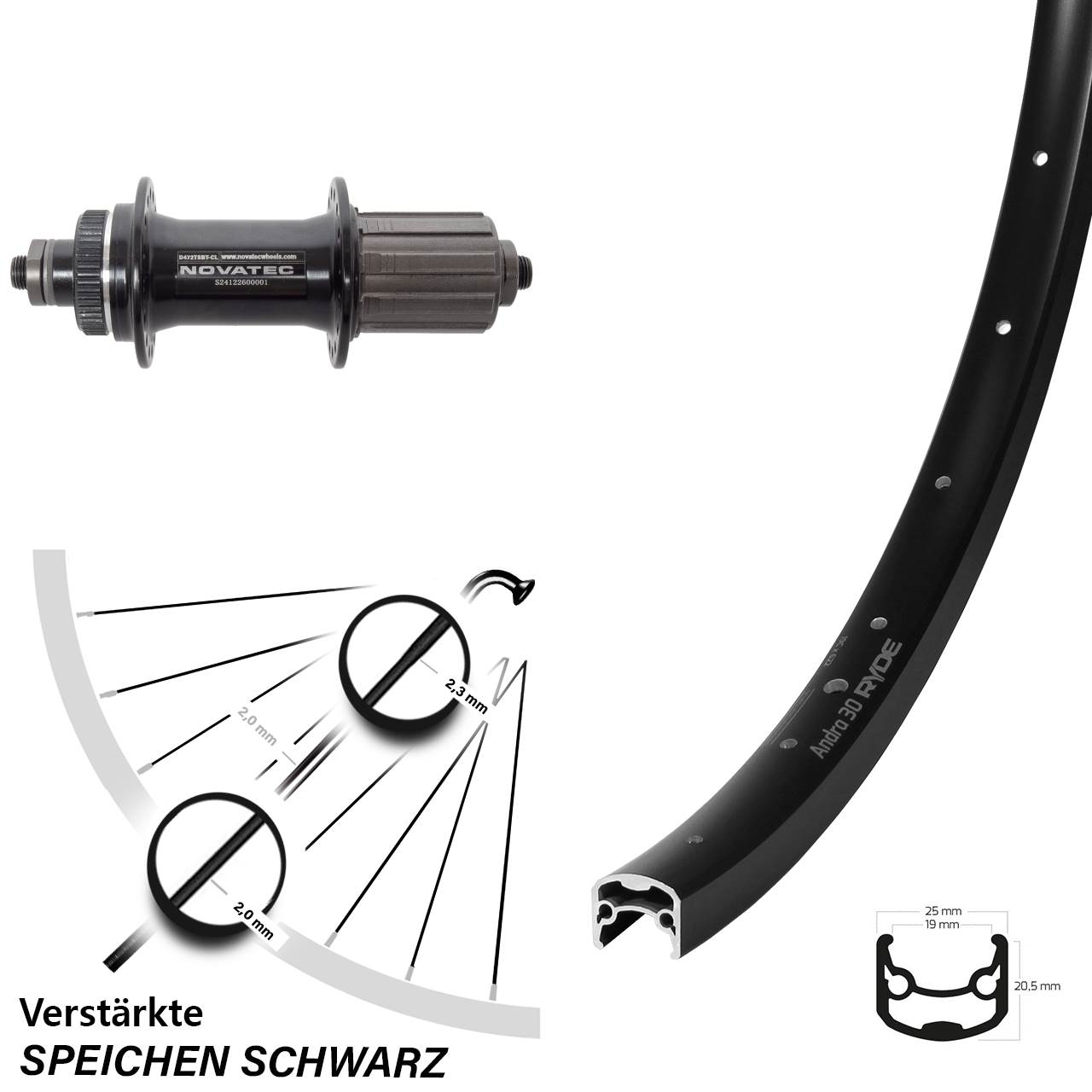 Centerlock Hinterrad für Schnellspanner 28 Zoll Ryde Andra 30 Novatec D472 8-12 fach
