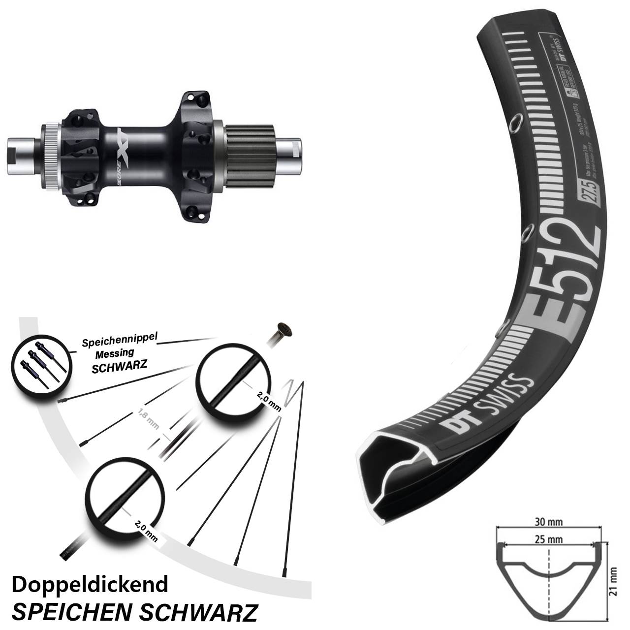 Hinterrad 29 Zoll DT Swiss E512 Shimano Deore XT FH-M8110-BS Straightpull 12-fach