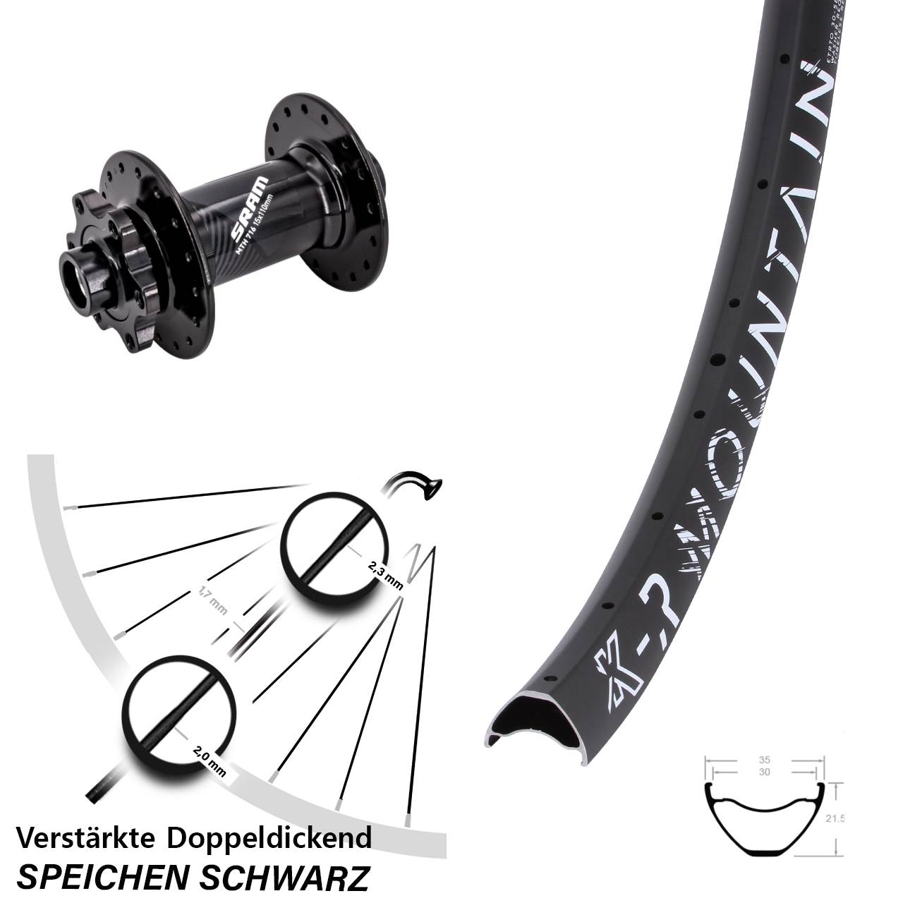 29 Zoll KX-R Mountain Sram 716 Disc Vorderrad 15x110 Boost