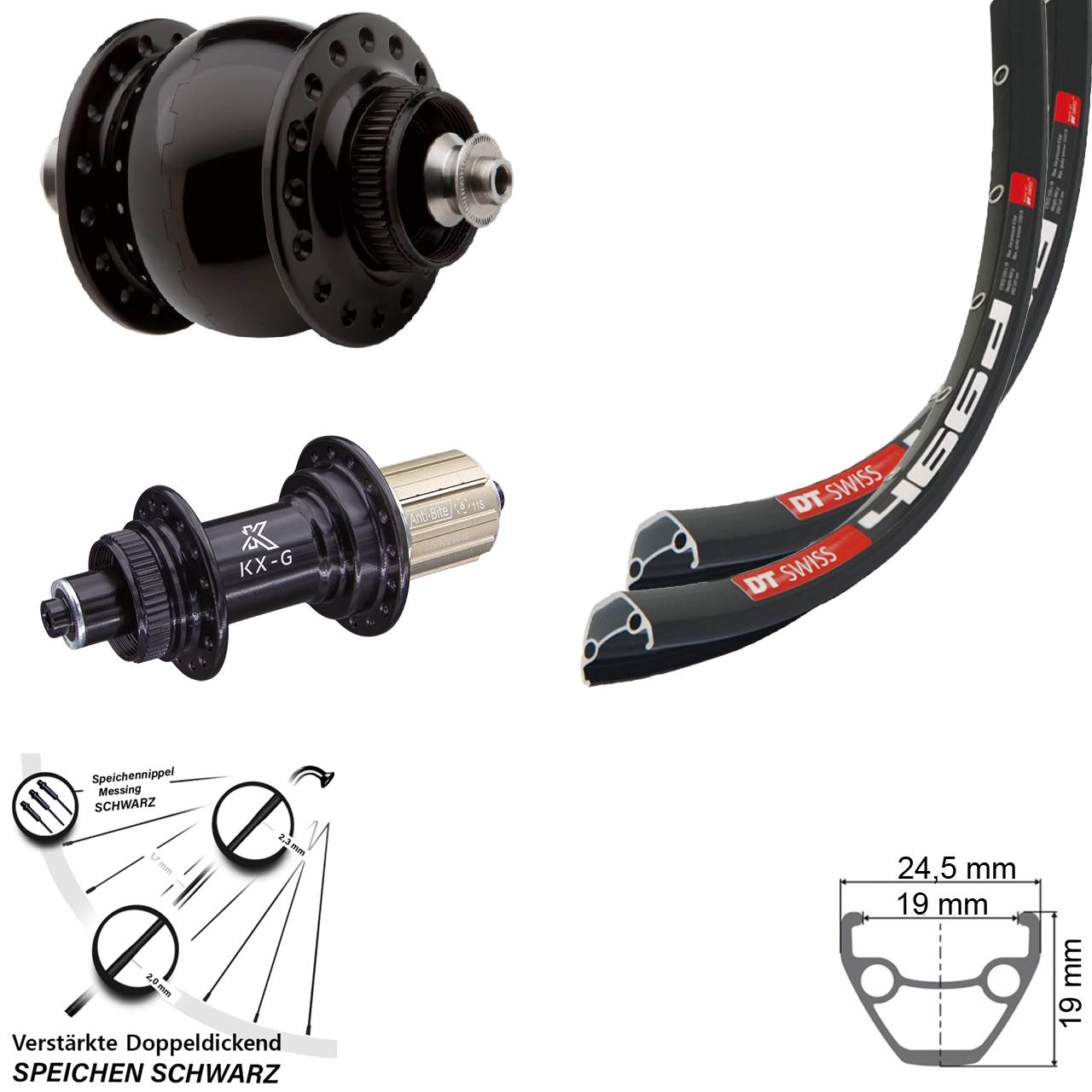 28 Zoll DT Swiss 466d KX-G SON delux Laufradsatz Centerlock für Schnellspanner 8-12 fach