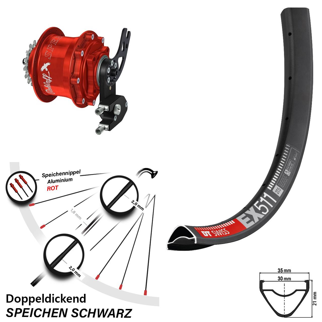 29 Zoll DT Swiss EX511 Rohloff Speedhub CC DB PM rot