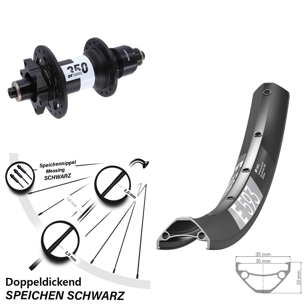DT Swiss E 593-350 650B Disc Hinterrad QR SRAM XD