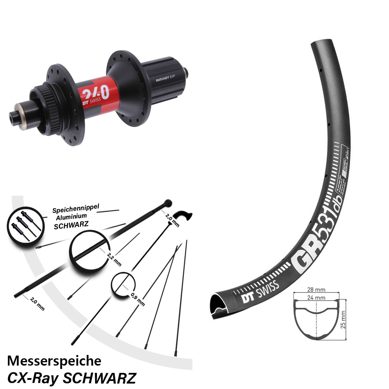 GR531 DT Swiss 240 28-29 Zoll Hinterrad Centerlock für Schnellspanner CX-Ray 11-12 fach