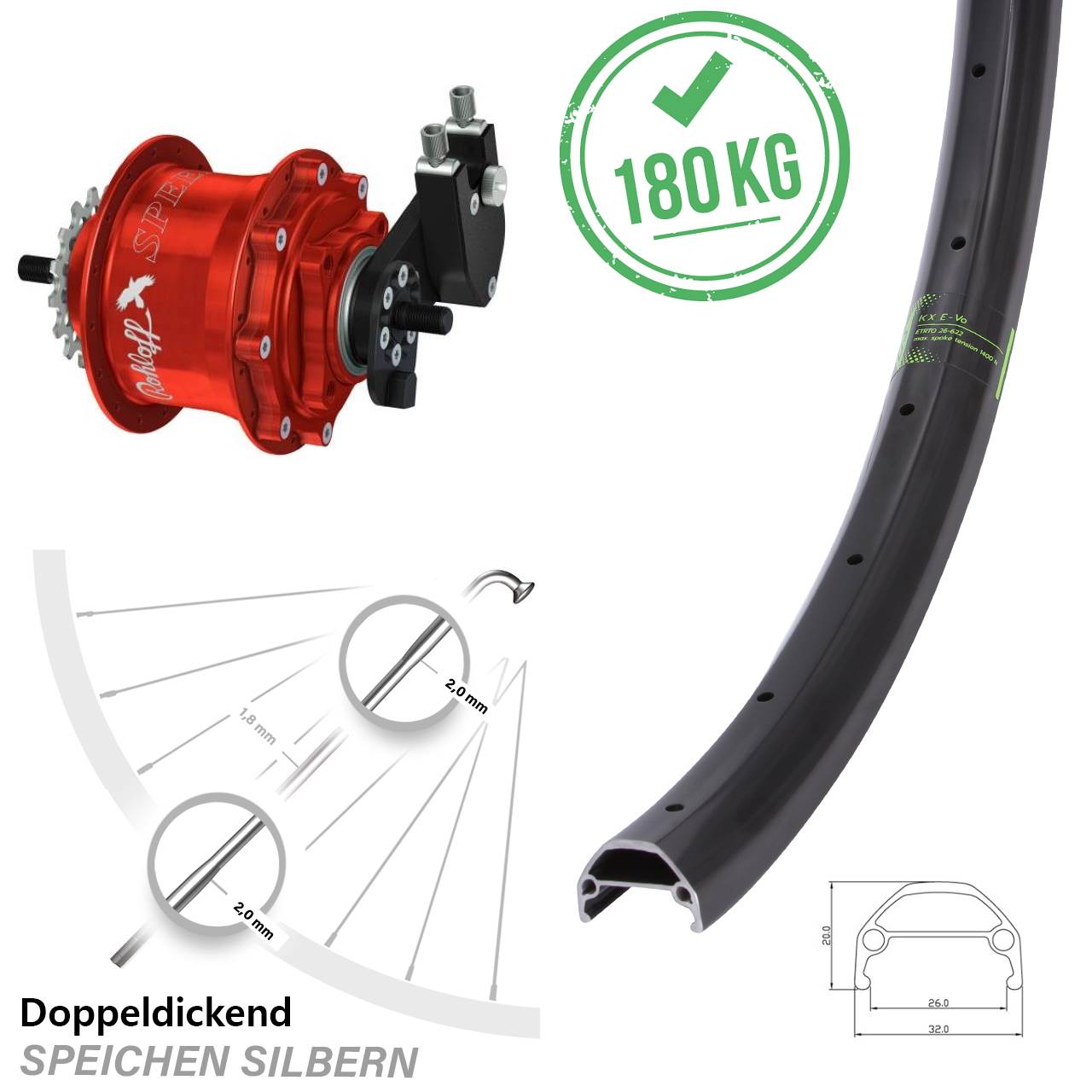 Rohloff Speedhub 500/14 TS DB OEM rot KX Evo Laufrad 27,5 Zoll