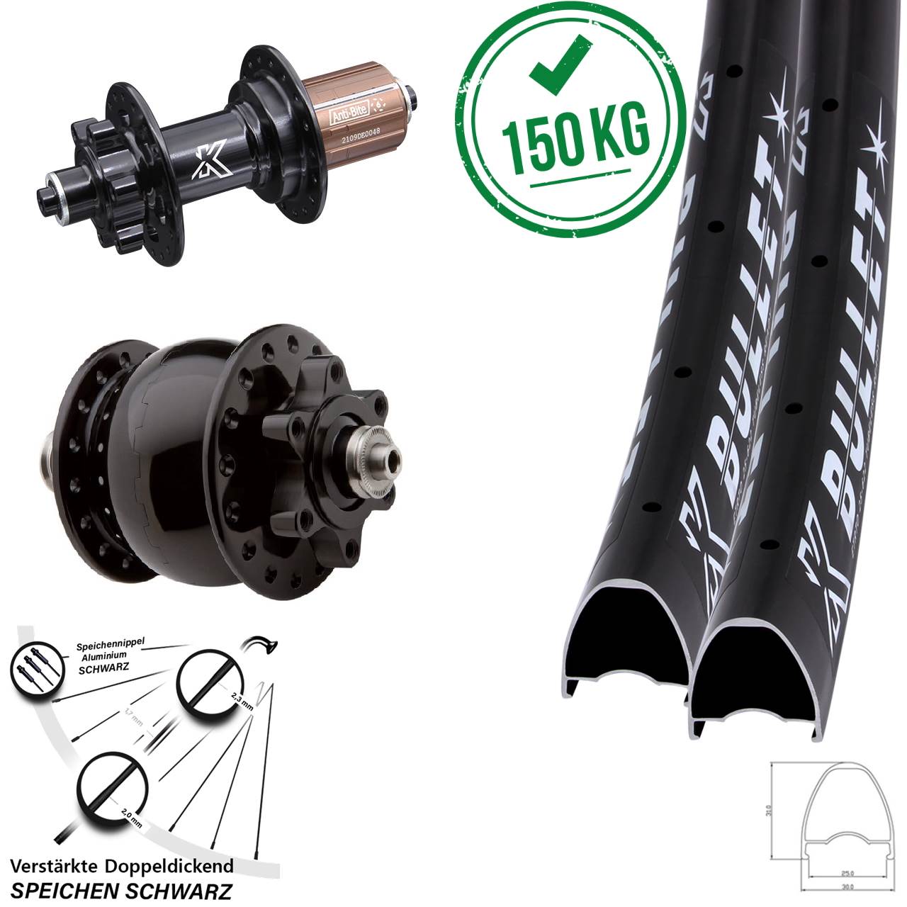 6-Loch Laufradsatz für Schnellspanner 28-29 Zoll KX-M Bullet SON 28 8-12 fach