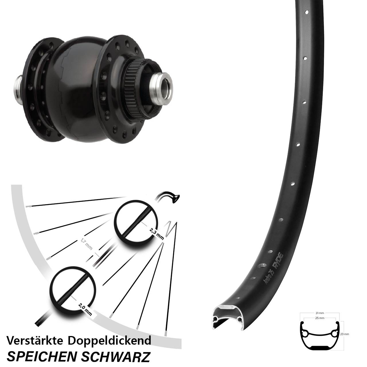 SON 28 Ryde Andra 25 28-29 Zoll Nabendynamovorderrad Centerlock 12x100