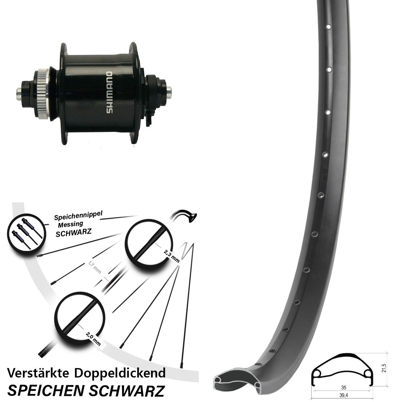 Disc Vorderrad mit Nabendynamo für Schnellspanner 27,5 Zoll Ambrosio E35 Shimano DH-UR700