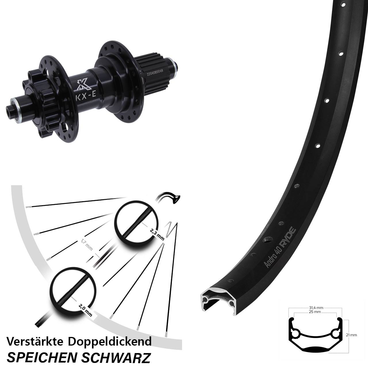 28 Zoll Ryde Andra 40 Disc KX-E Heavy Duty Hinterrad 6-Loch QR Micro Spline
