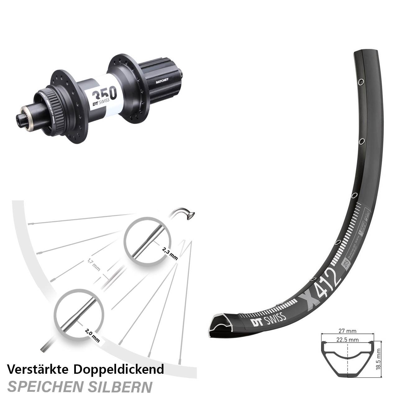 DT Swiss X 412-350 Ratchet 36 29 Zoll Hinterrad QR 8-11 fach