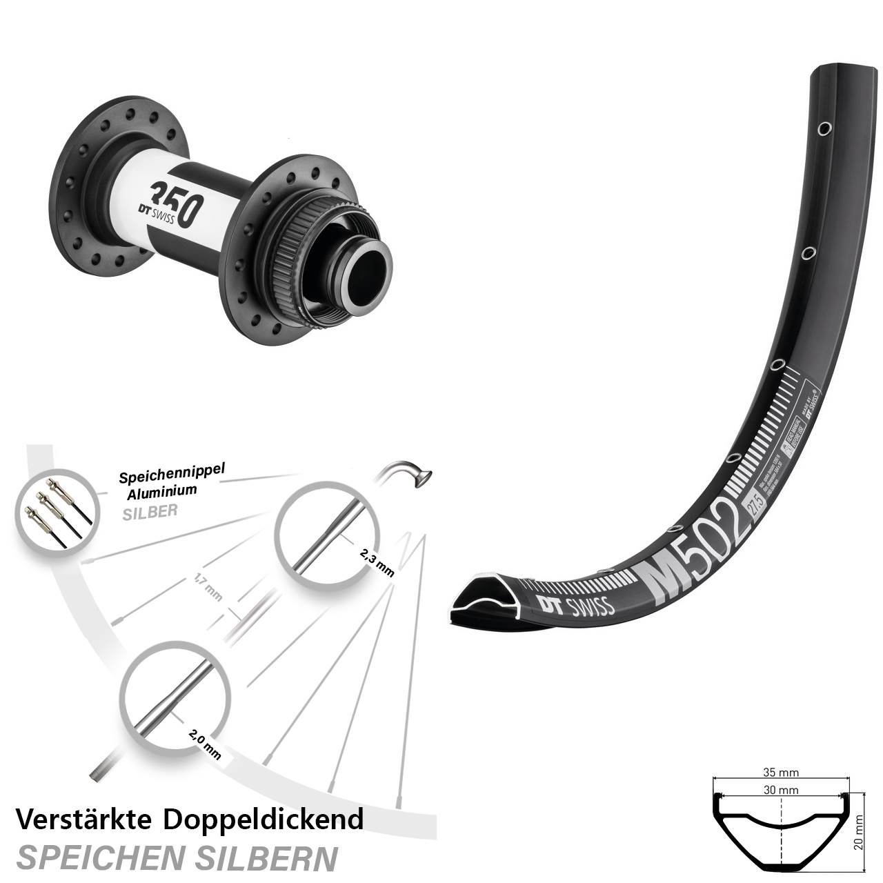 29 Zoll DT Swiss M502-350 Centerlock Vorderrad 15x110 Boost