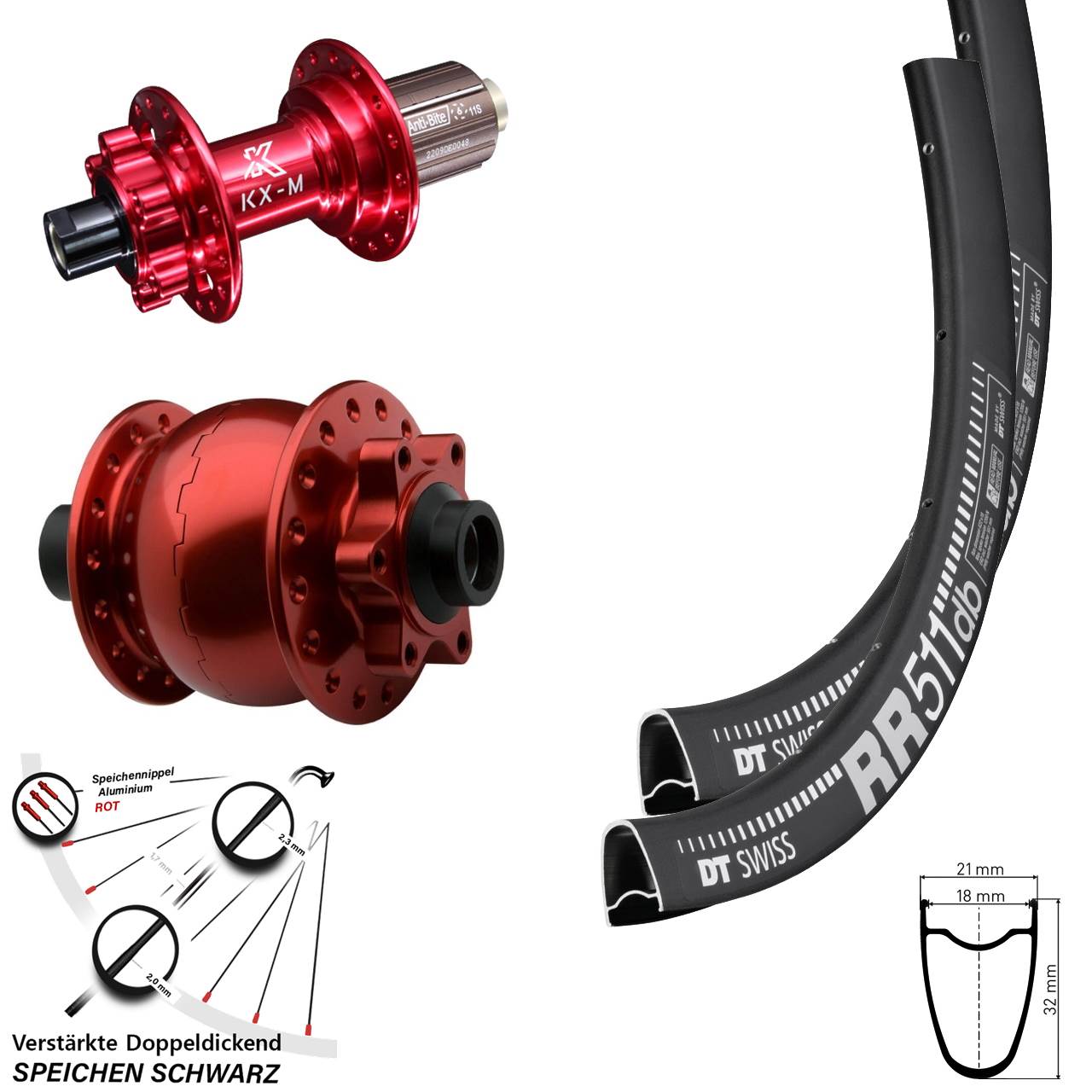 DT Swiss RR511 KX-M rot SON 28 Zoll Disc Laufradsatz 15x100 12x142 8-12 fach HG