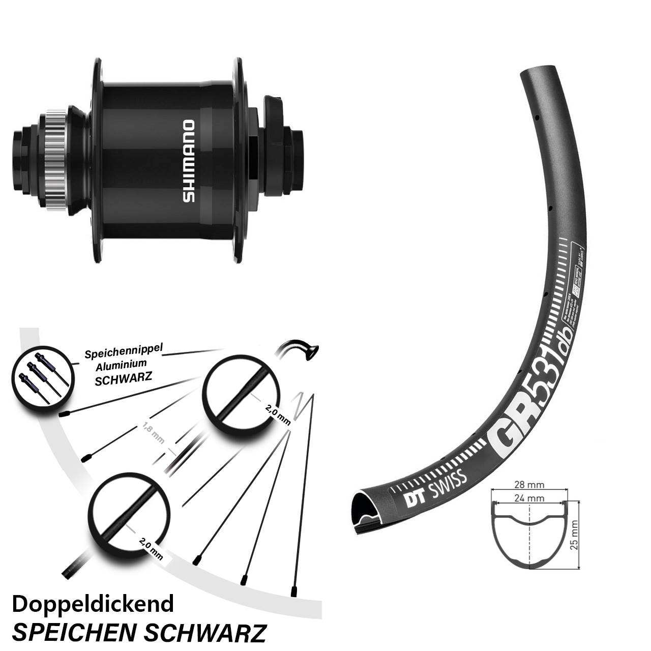 Disc Vorderrad mit Nabendynamo 15x100 27,5 Zoll DT Swiss GR531 Shimano DH-UR708