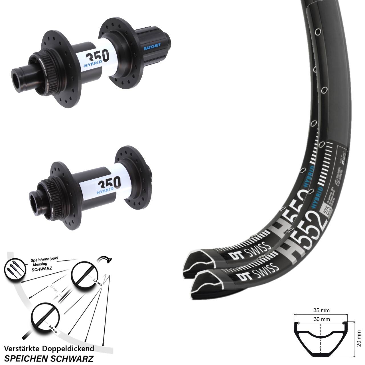 27,5 Zoll DT Swiss H 552 350 Hybrid Laufradsatz Centerlock 15x110 12x148 8-11 f