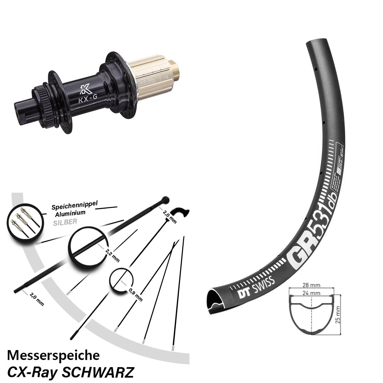 Hinterrad Centerlock 29 Zoll DT Swiss GR 531 KX-G 8-12 fach HG 12x142 CX-Ray