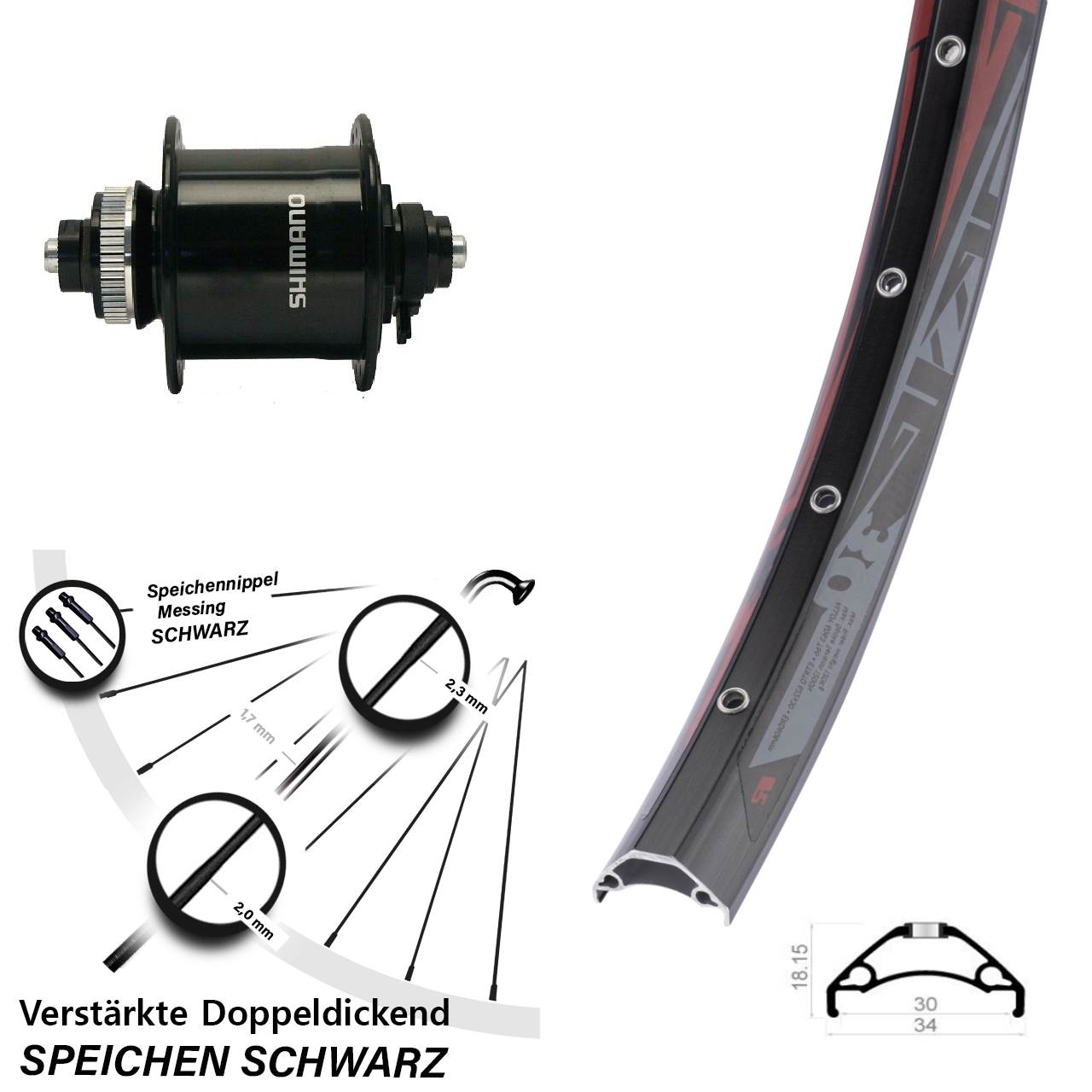 Centerlock Vorderrad mit Dynamo 29 Zoll Rodi TRYP 30 Shimano DH-UR700 für Schnellspanner