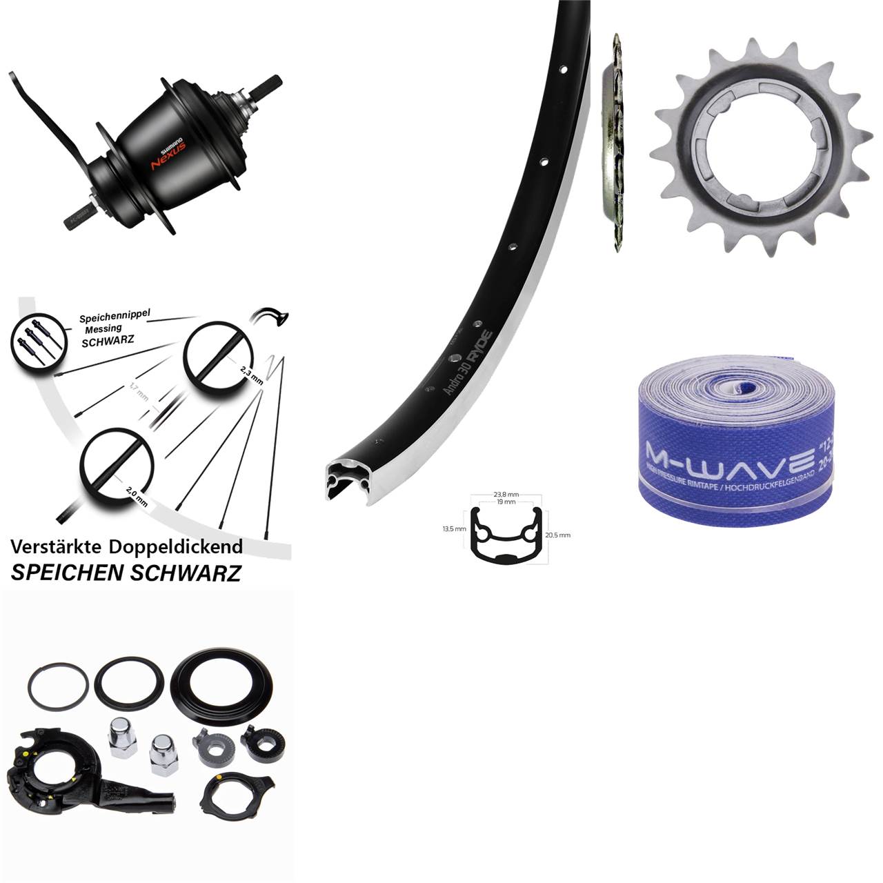 28 Zoll Hinterrad Shimano Nexus SG-C3001 7 Gang Rücktritt Ryde Andra 30 schwarz