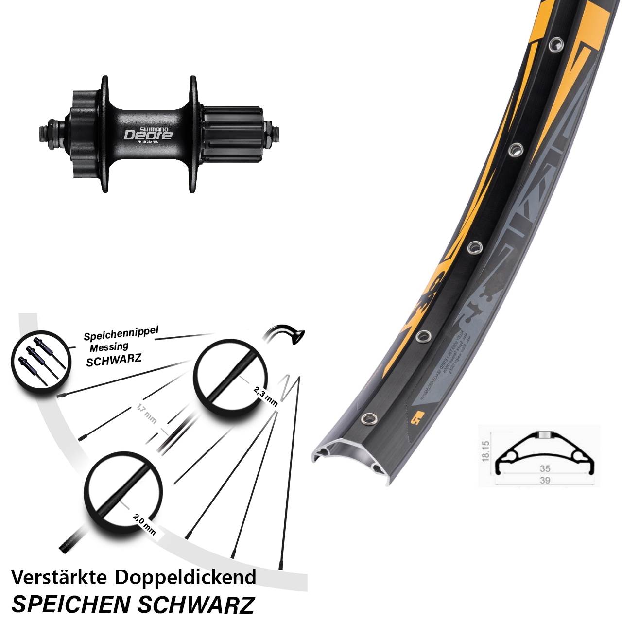 Disc Laufrad für Schnellspanner 27,5 Zoll Rodi TRYP 35 Shimano Deore 8-11 fach HG