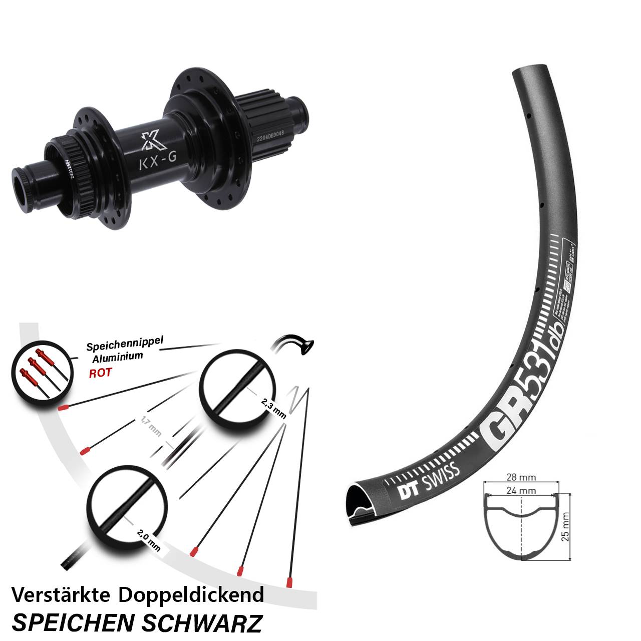 DT Swiss GR 531 KX-GS verstärkt 28 Zoll Centerlock Hinterrad 12x142 Shimano Micro Spline