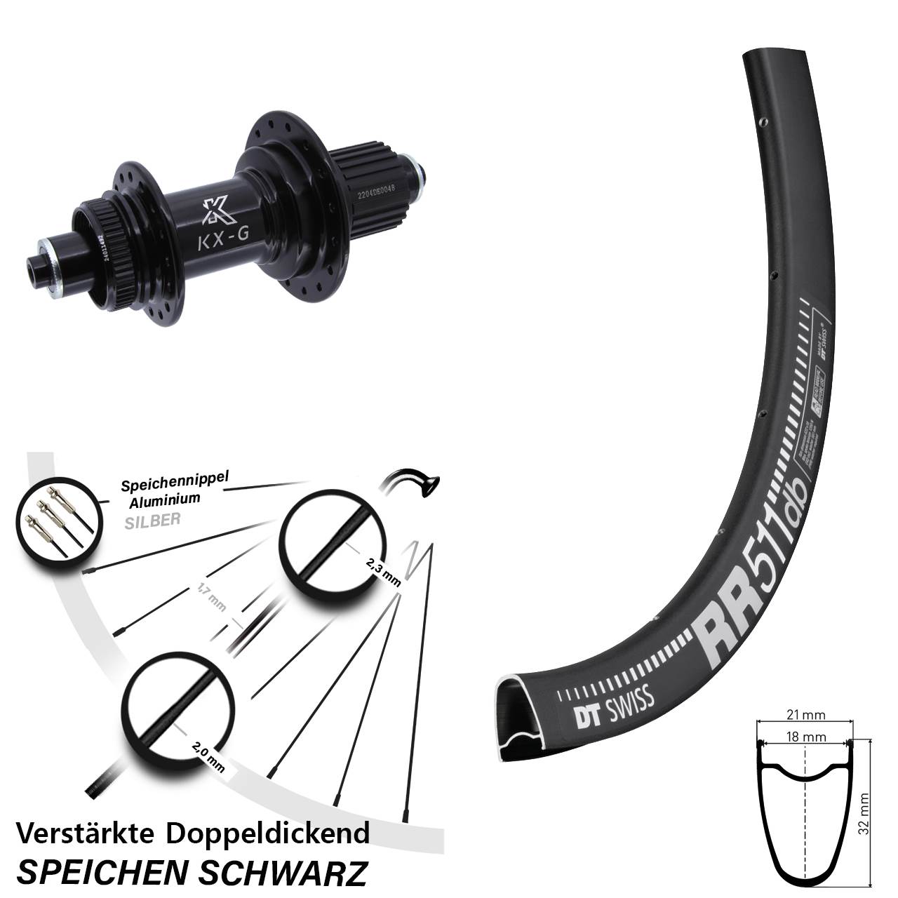 28 Zoll DT Swiss RR511 KX-GS verstärkt Centerlock Hinterrad QR Shimano Micro Spline