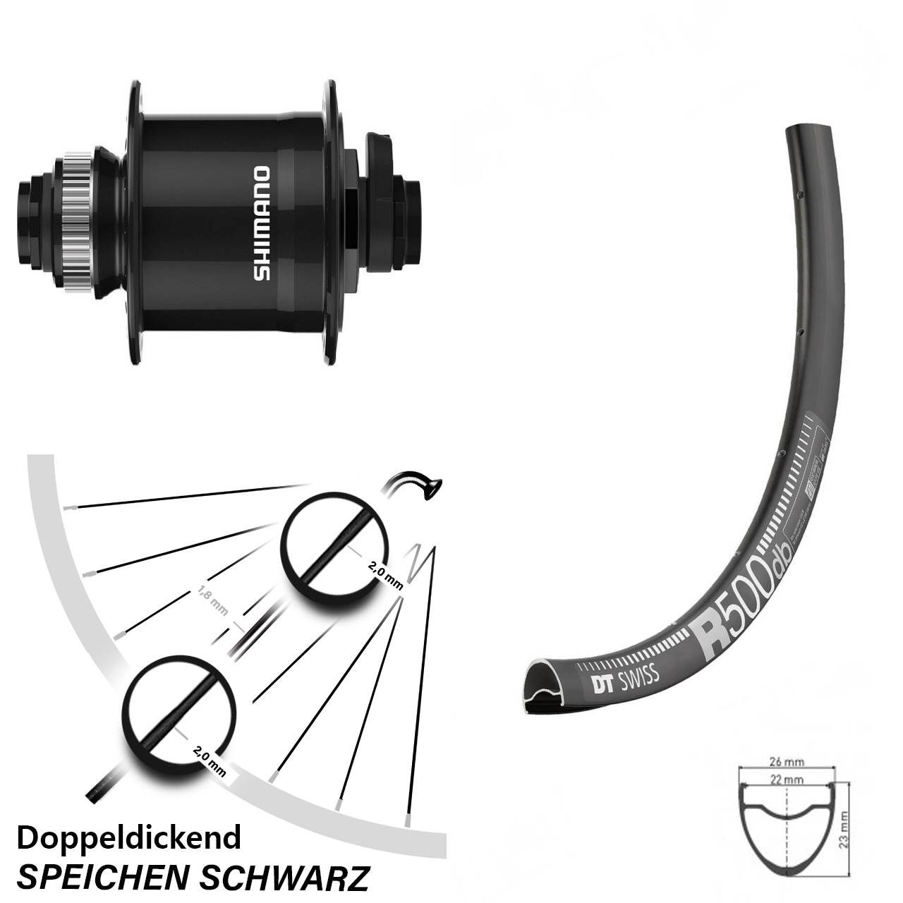 Disc Nabendynamovorderrad 28-29 Zoll DT Swiss R 500 Shimano DH-UR708 15x100