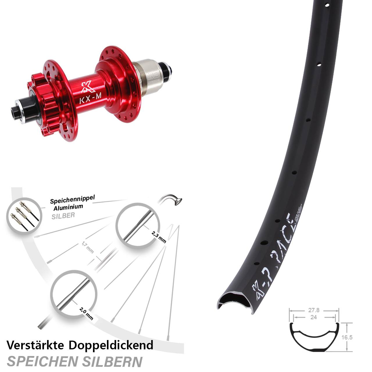 KX-MR Race rot Hinterrad 6-Loch QR SRAM XD