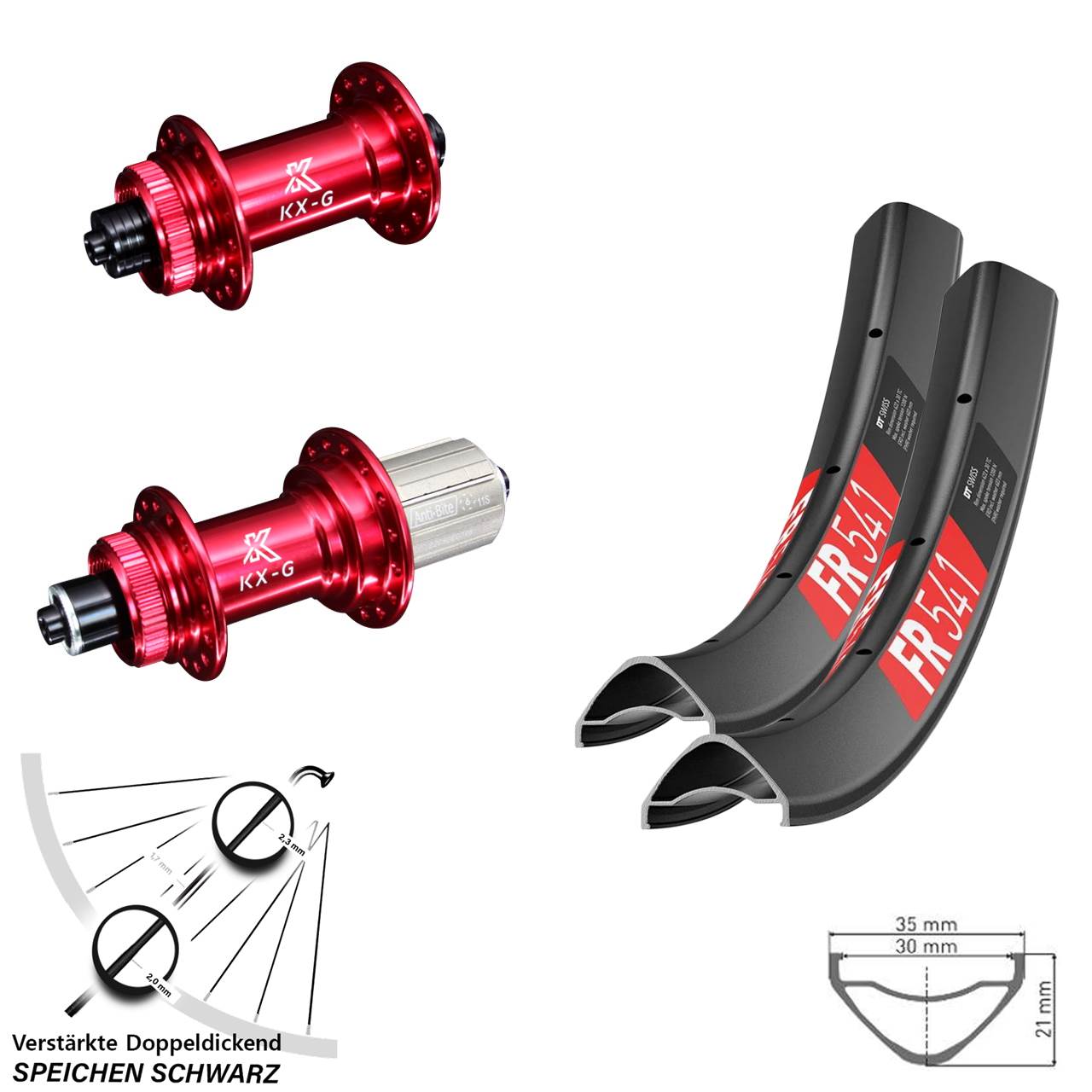 DT Swiss FR 541 KX-G rot 27,5 Zoll Laufradsatz Centerlock für Schnellspanner 8-12 fach