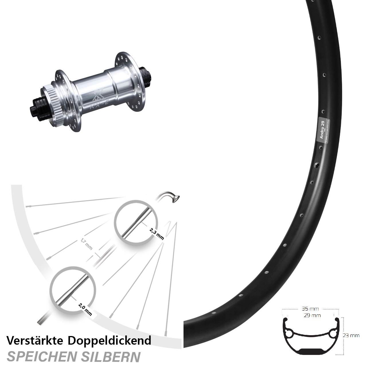 Centerlock Vorderrad QR 20 Zoll Ryde Andra 29 KX-E verstärkt