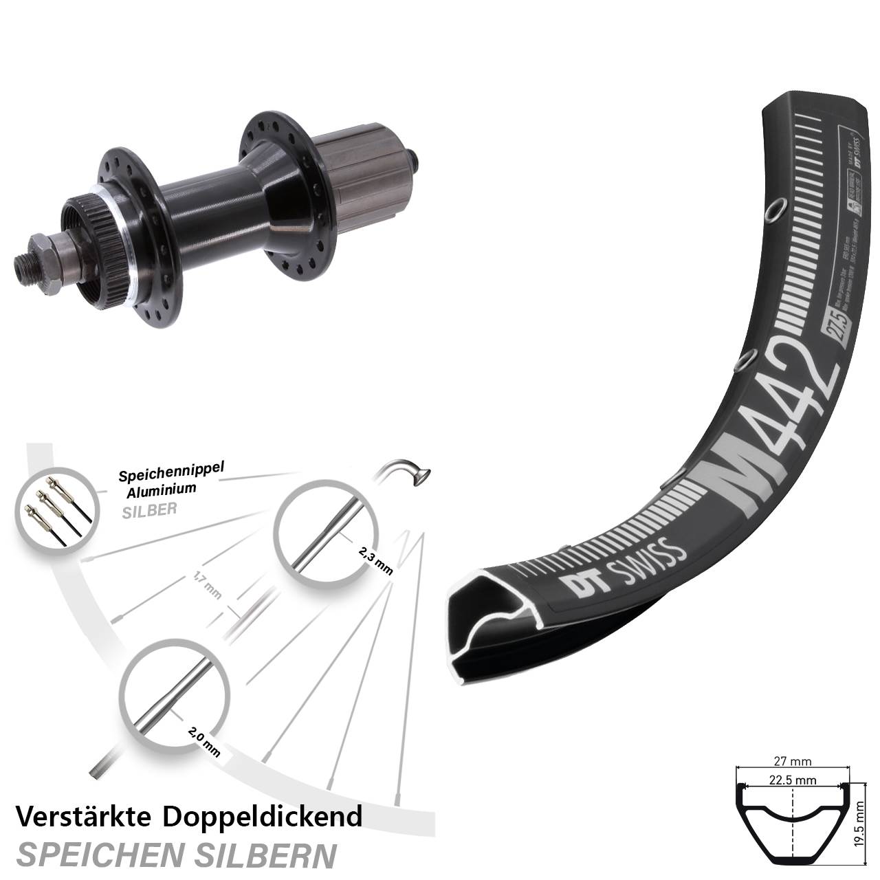 DT Swiss M442 Joytech 5x135 mm schwarz Centerlock 28 Zoll Disc Laufrad QR 8-11 fach HG