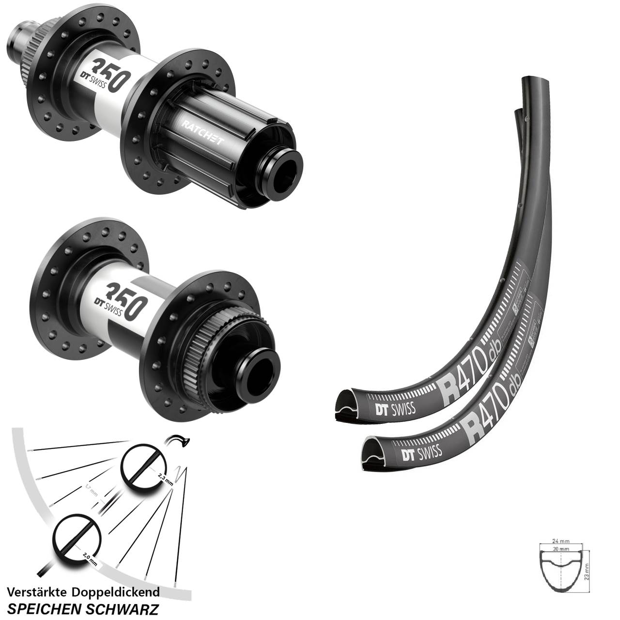 28 Zoll DT Swiss R 470-350 Centerlock Laufradsatz 12x100/142 11-12 fach HG
