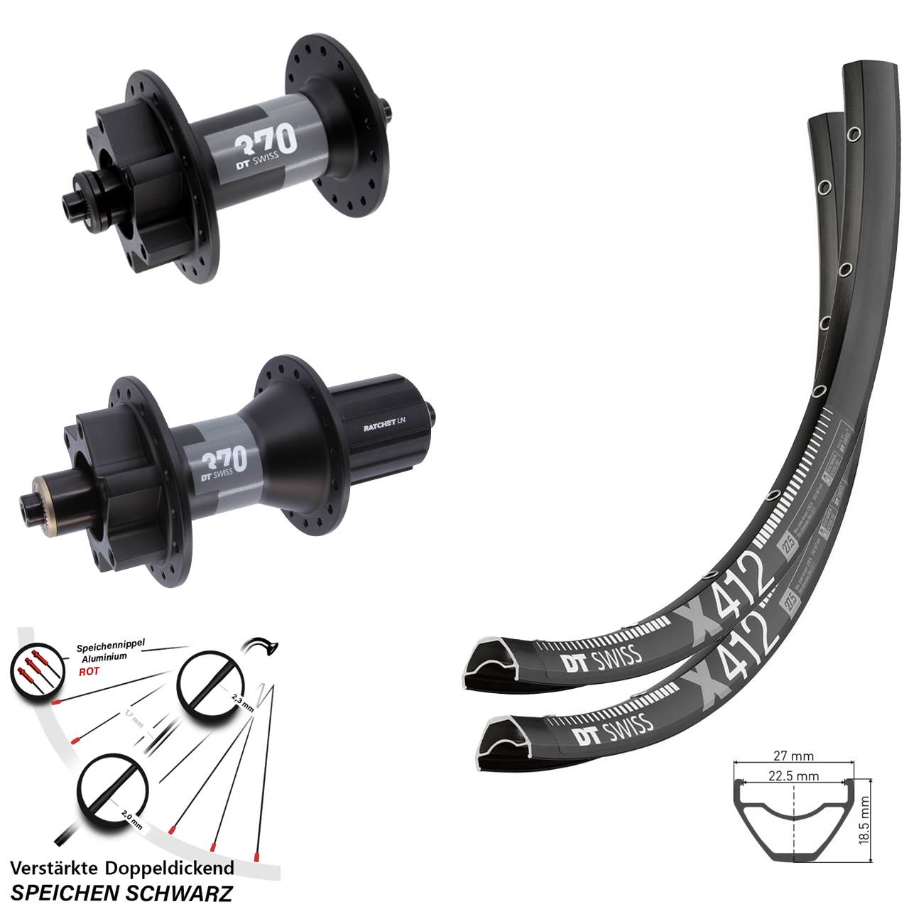 29 Zoll Laufradsatz 6-Loch DT Swiss X 412-370 8-11 fach HG QR