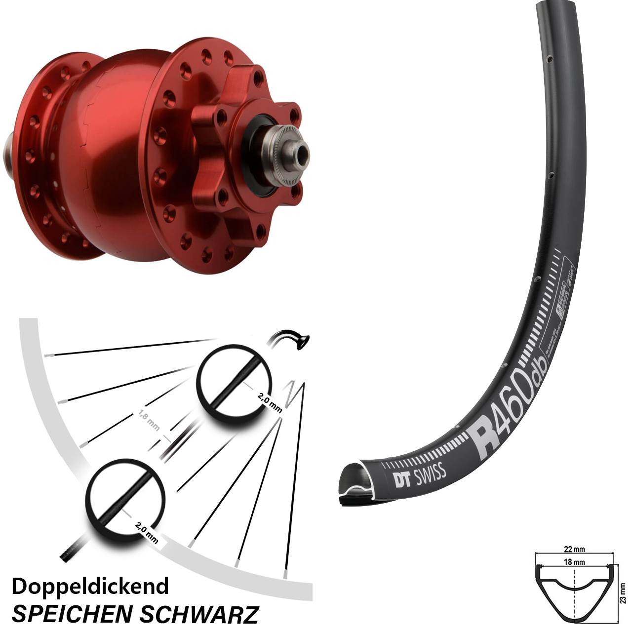 Vorderrad 5x100 mm SON 28 Disc 6-Loch Zoll DT Swiss R 460 DB Nabendynamo