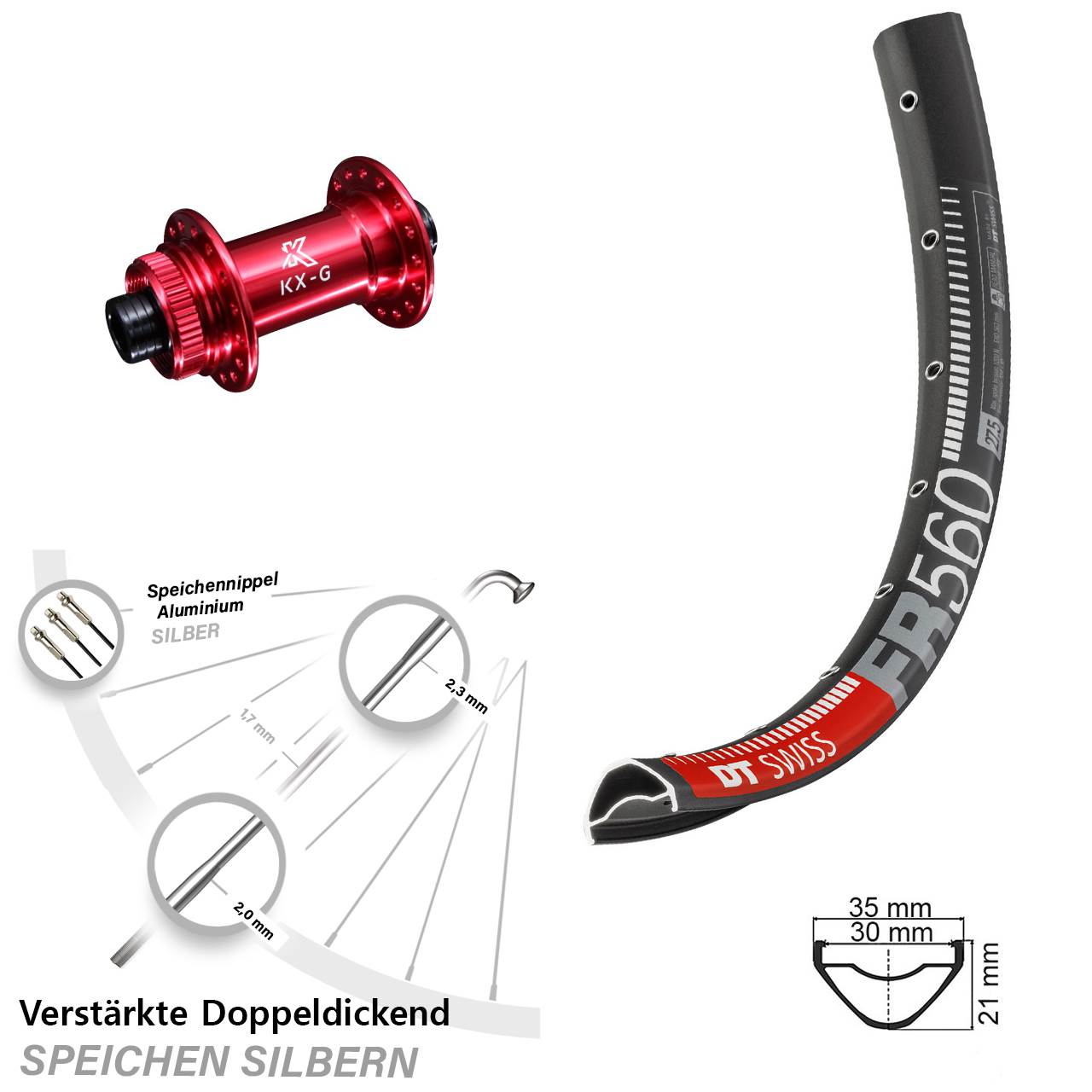 26 Zoll DT Swiss FR 560 KX-G rot Disc Vorderrad 15x100