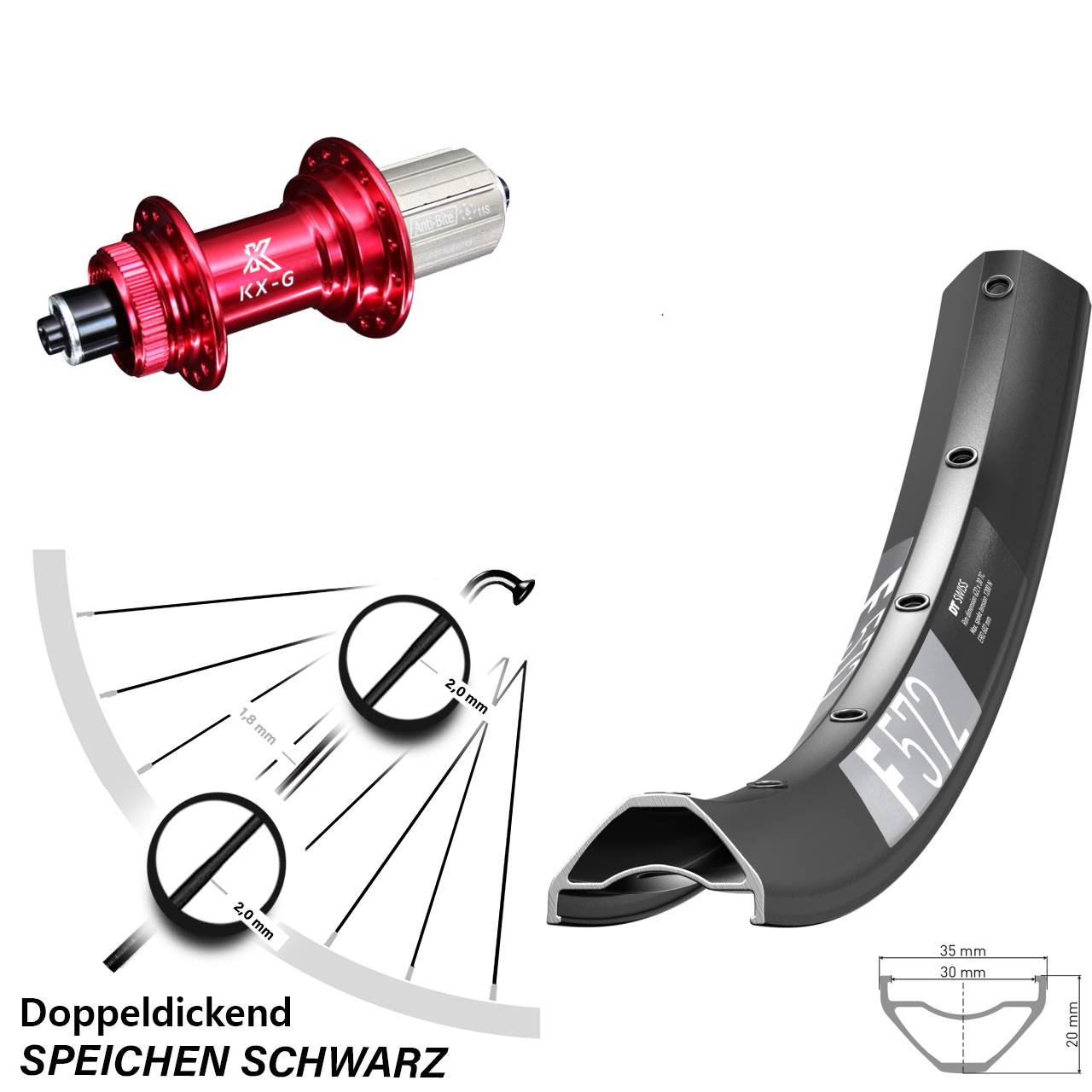 27,5 Zoll DT Swiss F572 Hinterrad KX-G rot 8-12 fach